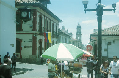 Tourists on city street