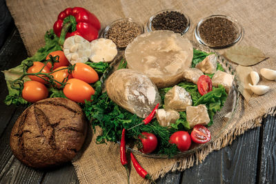 High angle view of fruits on table