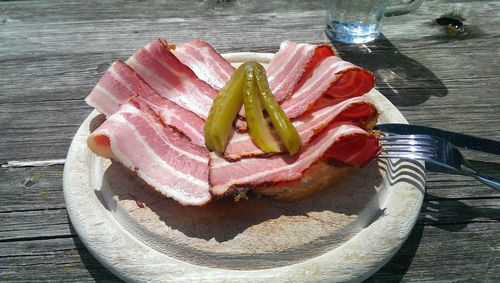 High angle view of food on table