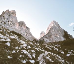 Scenic view of snowcapped mountains against clear sky