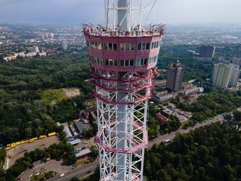 High angle view of buildings in city against sky