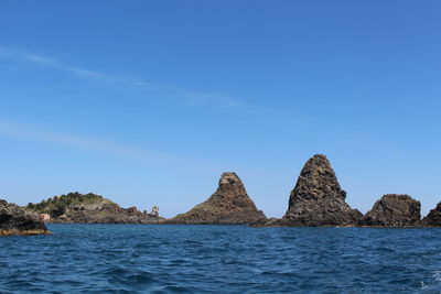 Scenic view of sea against clear blue sky