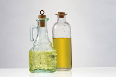 Cooking oil in the glass bottle