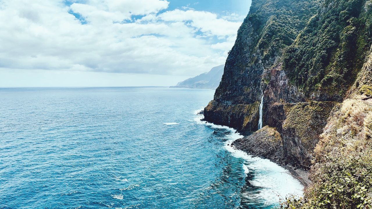 SCENIC VIEW OF SEA AND ROCKS AGAINST SKY