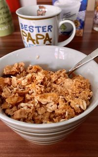 Close-up of breakfast served on table