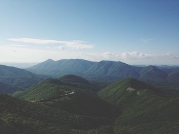 High angle view of mountain range against sky