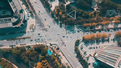 High angle view of city street