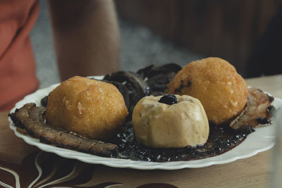 Close-up of dessert in plate on table