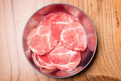 High angle view of food in plate on table