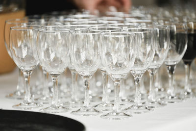 Glasses of champagne or wine for wedding reception
