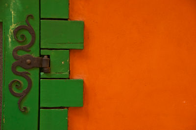 Close-up of green open door