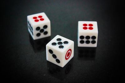 High angle view of dice on table