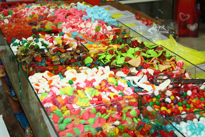 High angle view of multi colored candies