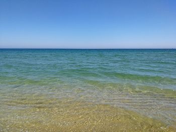 Scenic view of sea against clear blue sky