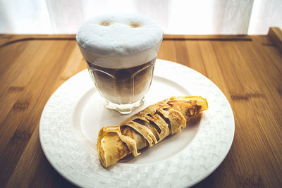 High angle view of breakfast served on table