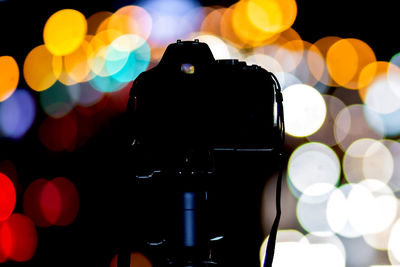 Close-up of illuminated lighting equipment