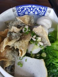 High angle view of food in plate