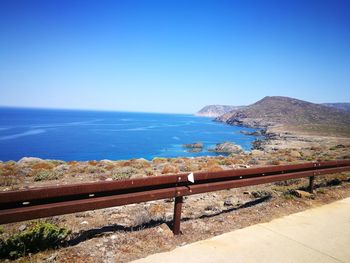 Scenic view of sea against clear blue sky