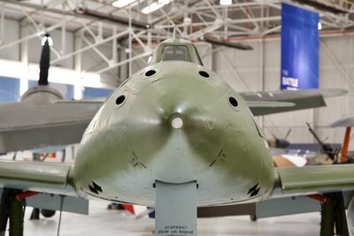 Low angle view of airplane in museum