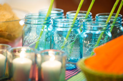 Close-up of glass jar on table