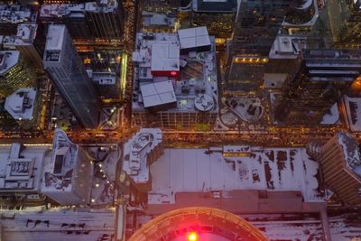 High angle view of illuminated city during winter