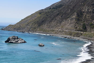 Scenic view of sea and rocks against sky