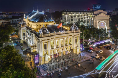 High angle view of lit up at night