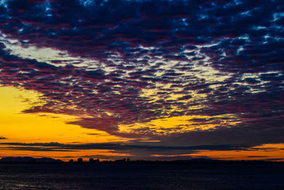 Scenic view of dramatic sky over sea during sunset