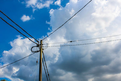 Low angle view of power lines against sky