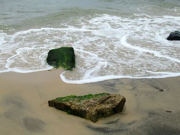High angle view of rocks on beach