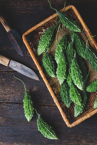 High angle view of vegetables on table