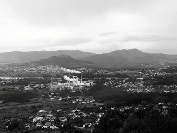 High angle shot of townscape against sky