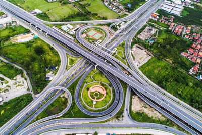 High angle view of highway amidst city