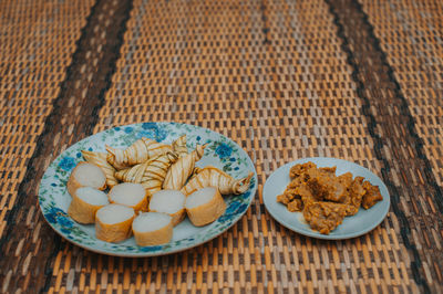 High angle view of food in plate on table
