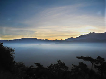 Scenic view of lake against sky during sunset