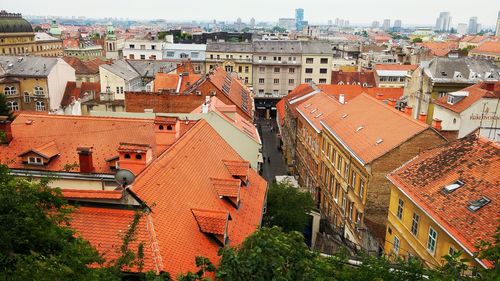 High angle view of cityscape against sky