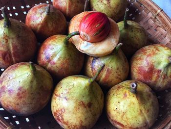 High angle view of apples for sale in market