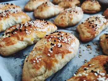 Close-up of baked pastry on table