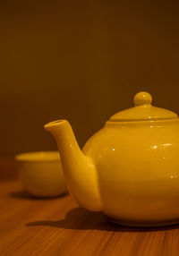 Close-up of tea cup on table