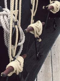 High angle view of ropes tied on rope