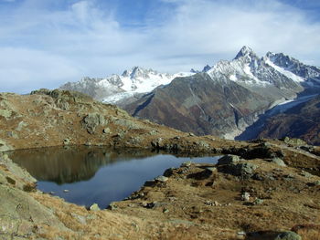 Scenic view of snowcapped mountains against sky