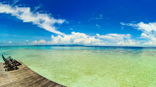 Scenic view of sea against cloudy sky