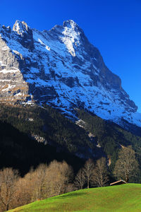 Close-up of mountain against blue sky