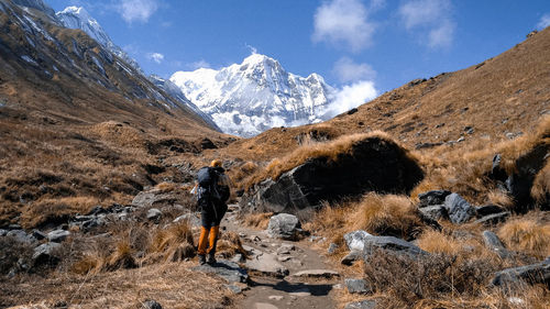 Scenic view of snowcapped mountains against sky