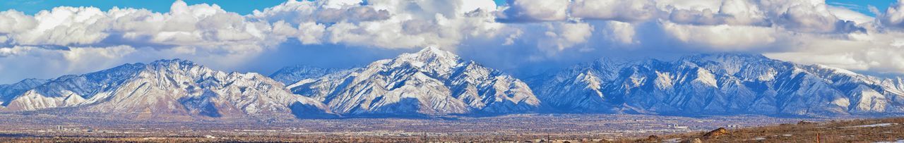 Panoramic view of snowcapped mountains against sky