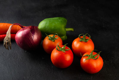 High angle view of tomatoes on table