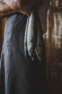 Close-up of man holding fish