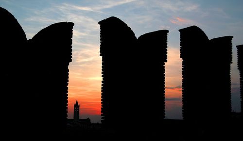 Silhouette of buildings against sky during sunset