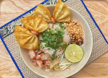 High angle view of food served in plate