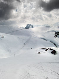 Scenic view of snow covered landscape against sky